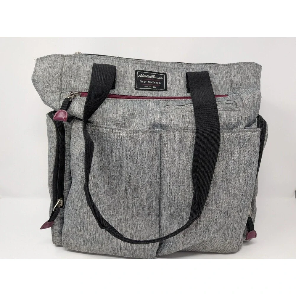 EDDIE BAUER FIRST ADVENTURE TRAVEL TOTE DIAPER BAG HEATHER GRAY 15” X 15” X 8”